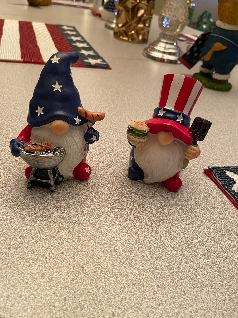 Patriotic Gnome Figurine Duo - BBQ Theme Red White Blue